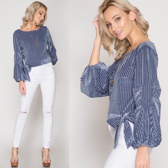 Dusty Blue Velvet Sweater - Picture 2 of 6